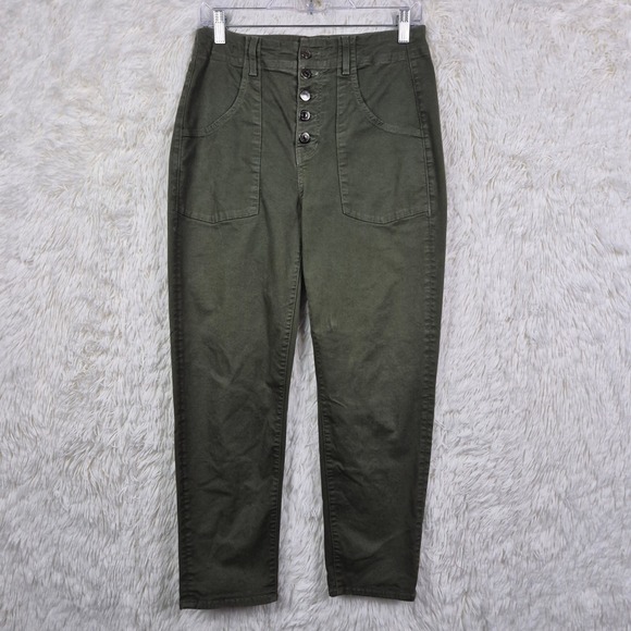 Veronica Beard Pants - Veronica Beard Arya Straight High Rise Pants Army Green Button Fly Size 27/4